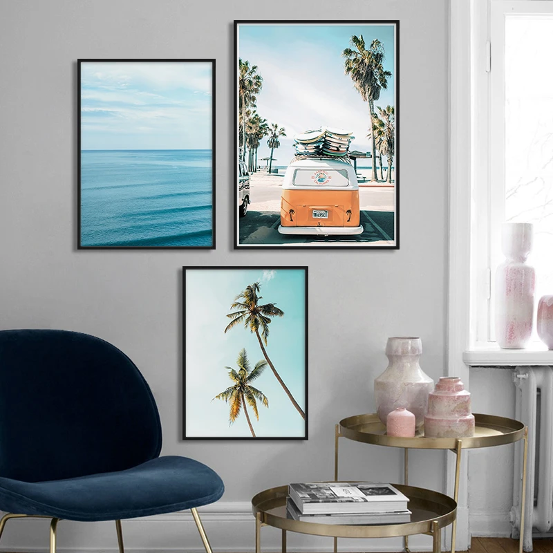 

Nordic Style Beach Bus Wall Art Poster Ocean Nature Landscape Canvas Print Painting Decoration Picture Scandinavian Home Decor
