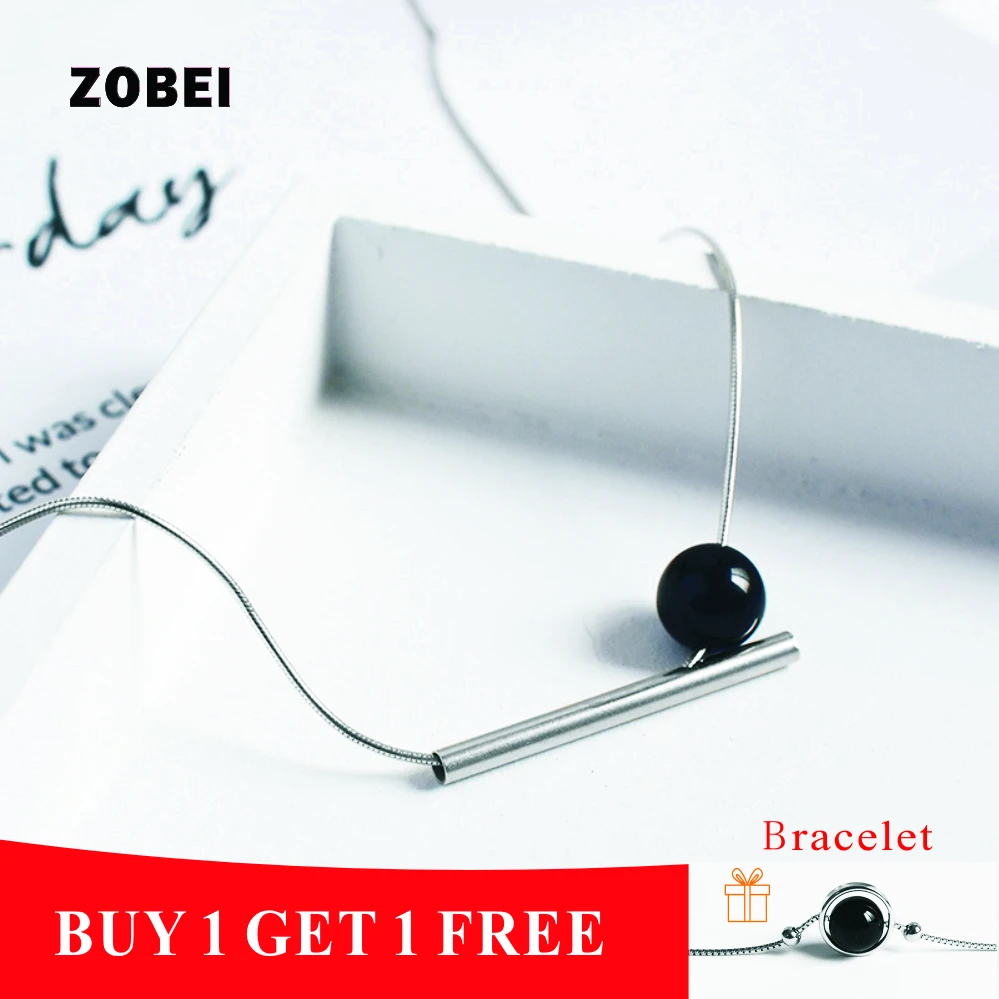 

ZOBEI 925 Sterling Fine Jewelry Unique Design Choker Pendant Black Agate Necklaces For Women Party Gift