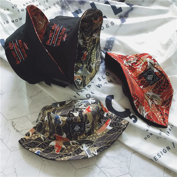 new Harajuku ins double-sided wear fisherman hat female summer travel sunscreen tide male wild street stickers basin couple