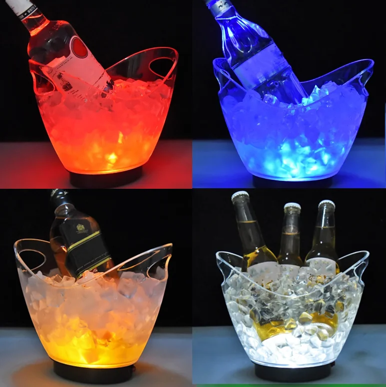 Ice Bucket 2L Waterproof ABS LED Champagne Bowl Ice Bucket 7 Color LED KTV Bars Nightclubs Light Up Beer Bucket Bars Night Party
