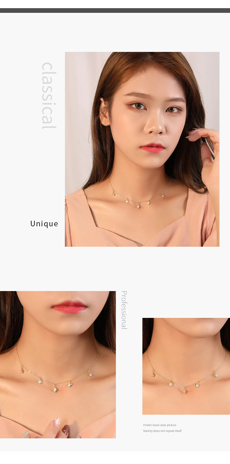 Pure 925 Sterling Silver Necklaces Fashion Clavicle Torque Love Stars Zircon Mosaic Simple Fashion Necklaces Women Jewelry