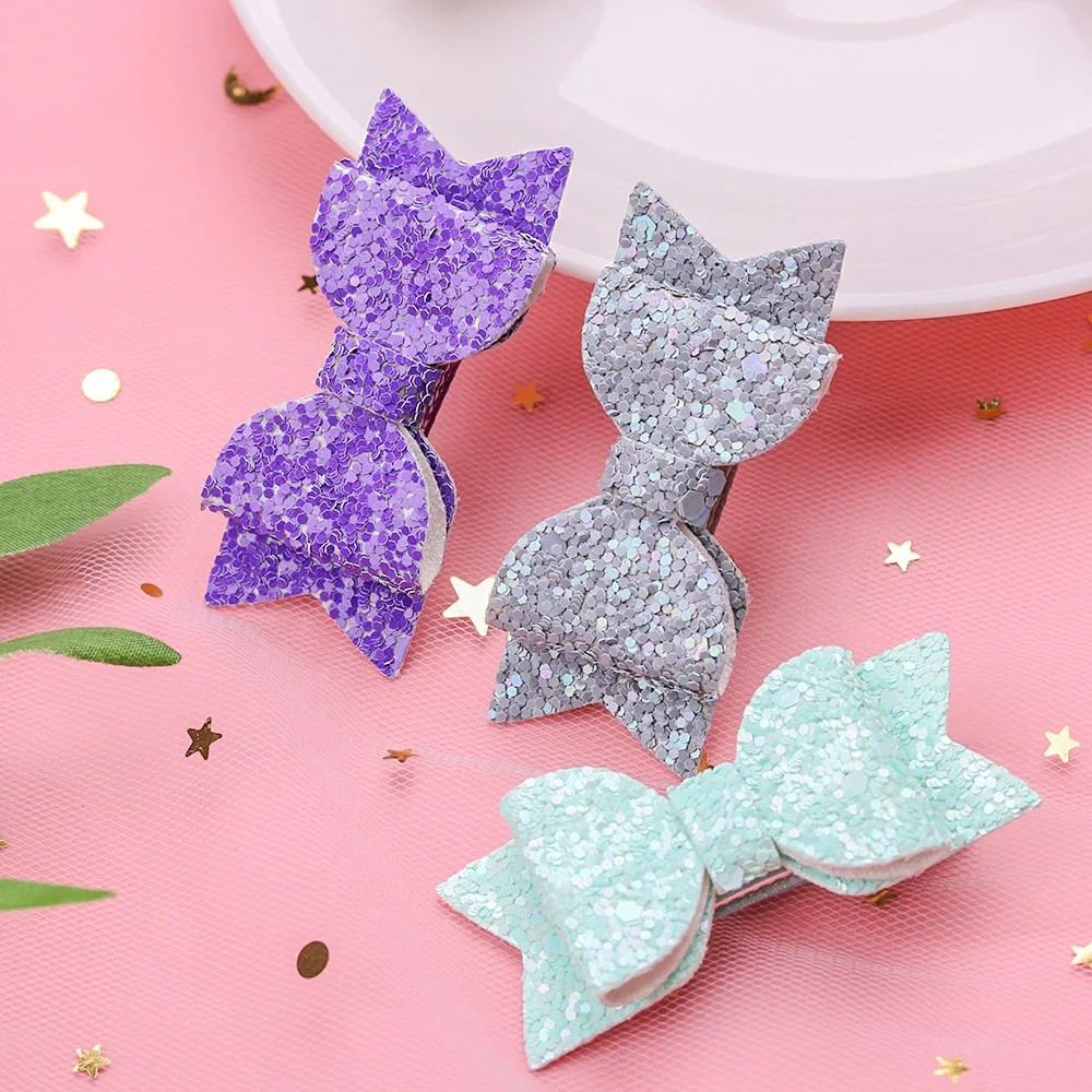 Double Layer  Baby Girls Kids Hair Clips Bows Headwear Sequin Bow Cute Hairpins
