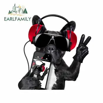 

EARLFAMILY 13cm x 13cm for Dog Listening To Music Funny Car Stickers DIY Anime Car Accessories Fashion 3D Waterproof Decal