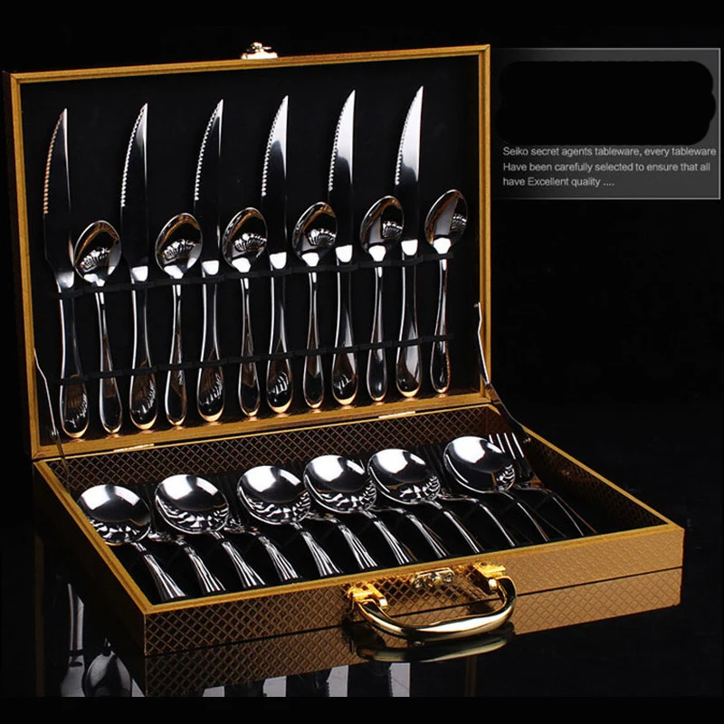 Золотой/черный набор посуды из нержавеющей стали столовых приборов подарок 3