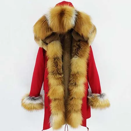 Woman winter new casual real fur coat parkas Real Fox Fur Collar faux fur lining Thick Warm Real Fur Coat Long Parka - Цвет: 22