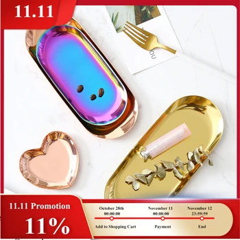 

Rose Golded Metal Storage Trays Nordic Luxurious Personality Jewelry Display Serving Tray Food Fruit Wedding Decoration Plate