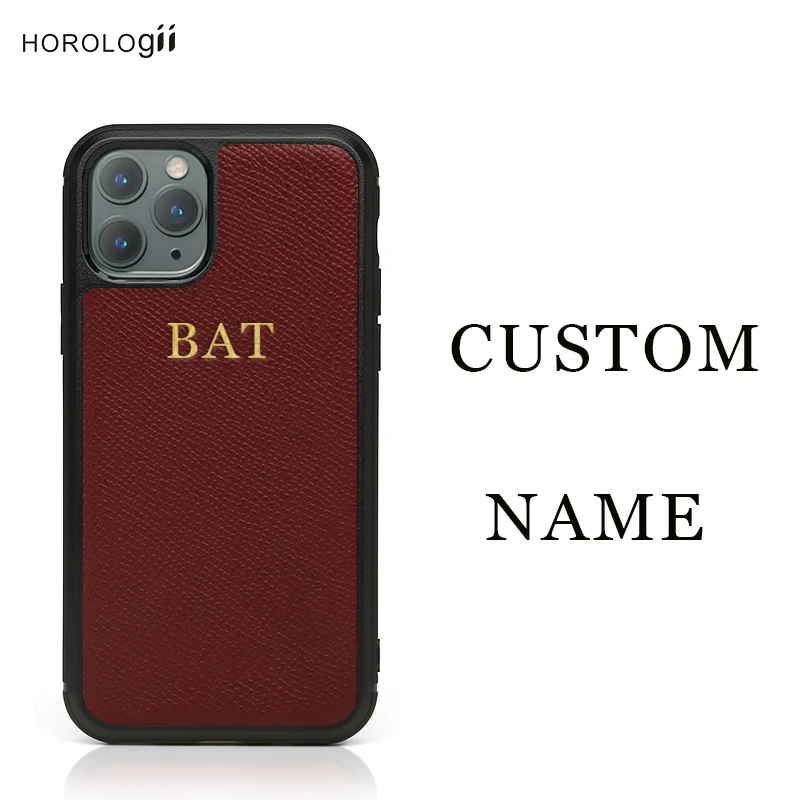 Horologii CUSTOM INITIALS FREE Phone Bumper Case for Iphone 11 12 Pro Max XS XR 7 8 Plus  Cover Italian Leather Epsom pattern