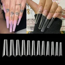 Xxl caixão unhas dicas meia capa extra longo c curva acrílico sistema de extensão unhas falsas manicure imprensa na ponta salão de beleza fornecimento