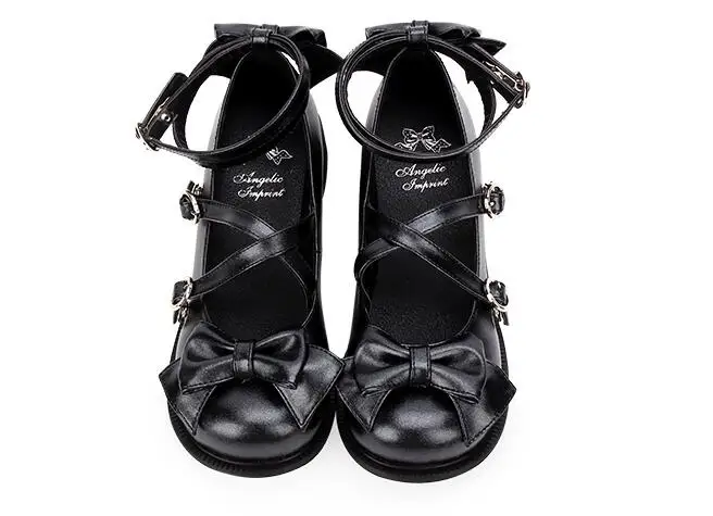 PEARL BLACK Милая обувь для вечеринок в стиле Лолиты для девочек; Кожаные Туфли Мэри Джейн на низком каблуке - Цвет: PEARL BLACK