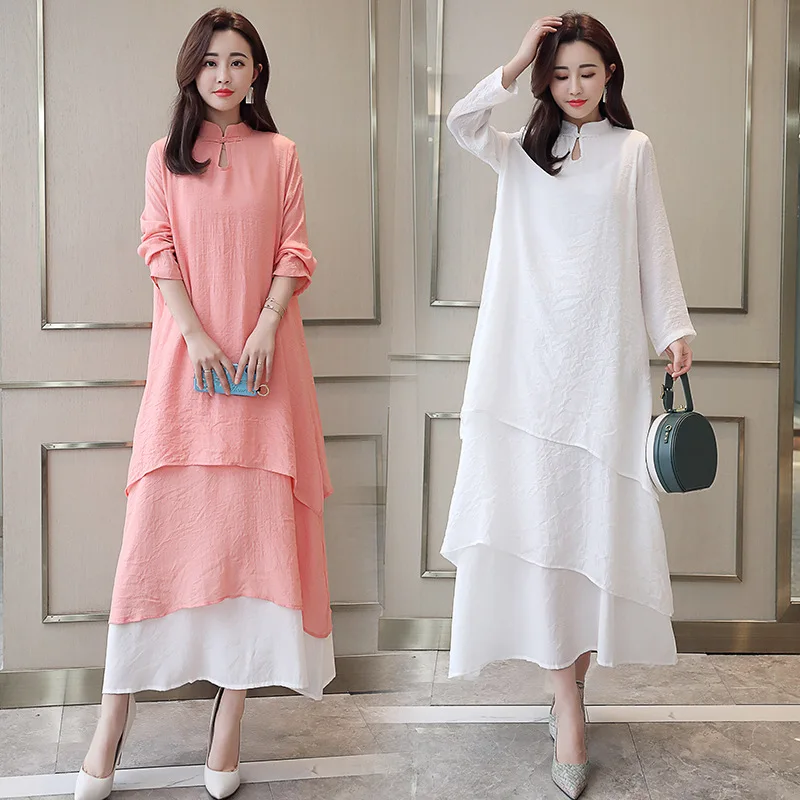

Spring New Style China Ethnic-Style Improved Cheongsam Disc Button Retro Cotton Linen Dress Chan Clothing Women's