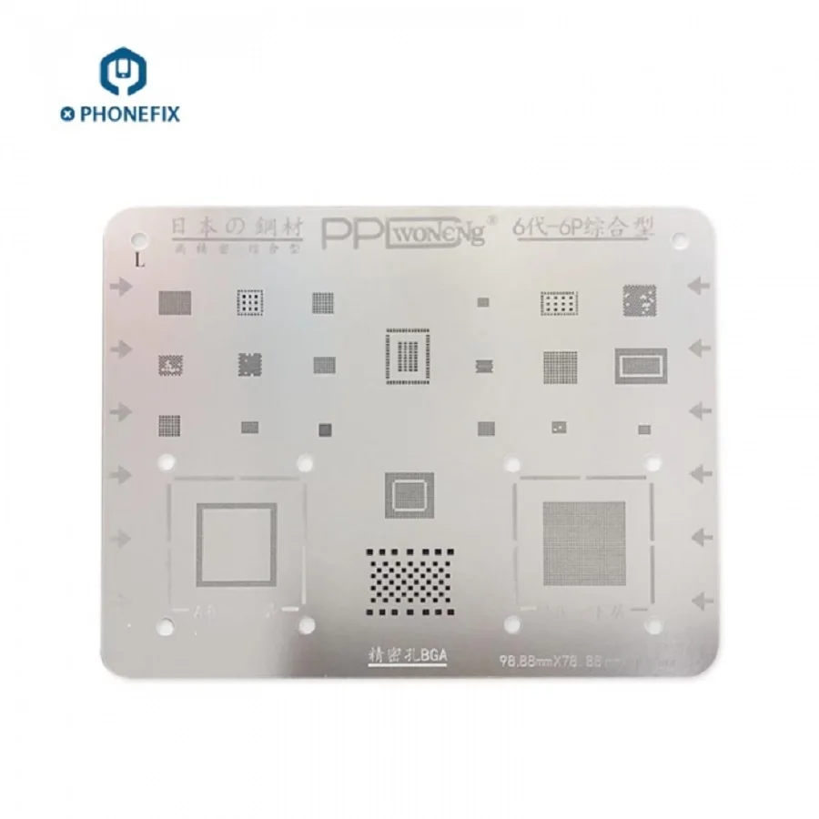 

PHONEFIX High Quality BGA Reballing Stencils for iPhone 5S 6 6P 6S 7 8 X Mobile Phone CPU Power IC NAND Repair Tool