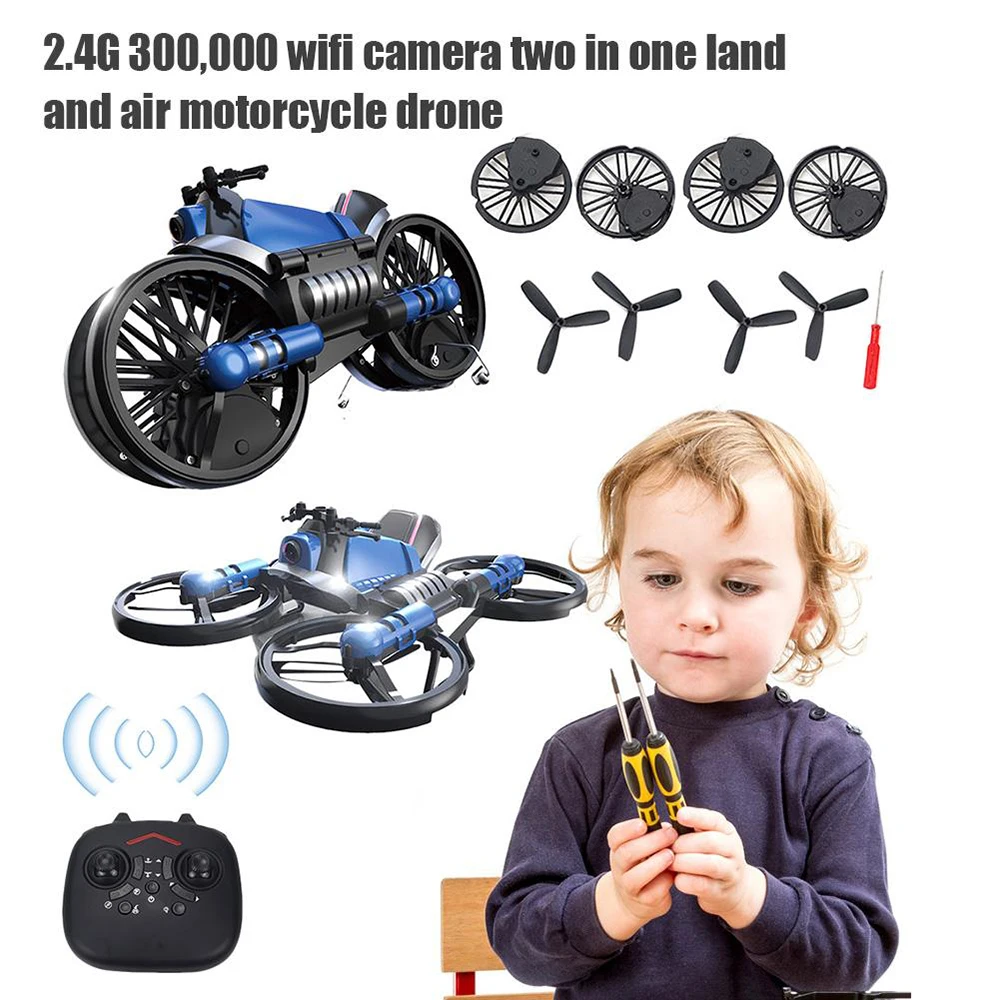 Unique 2-in-1 Folding RC Car Drone Camera Motorcycle Aircraft Multi-Functional 4-axis Quadcopter Remote Control Toy Gift for Kid | Игрушки и