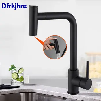 

Matte Black Kitchen Faucet 360 Degree Rotation Crane Spray Gun Deck Mounted Sprayer Mixer Tap Kitchen Sink Hot Cold Water Taps