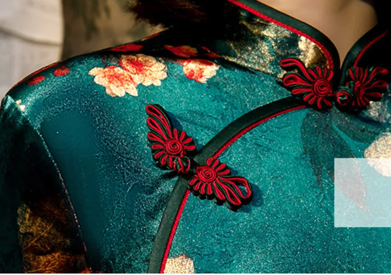 L-5XL, женские осенние велюровые платья Cheongsam, плюс размер, бархатное позолоченное традиционное китайское платье, Зеленое Длинное Qipao