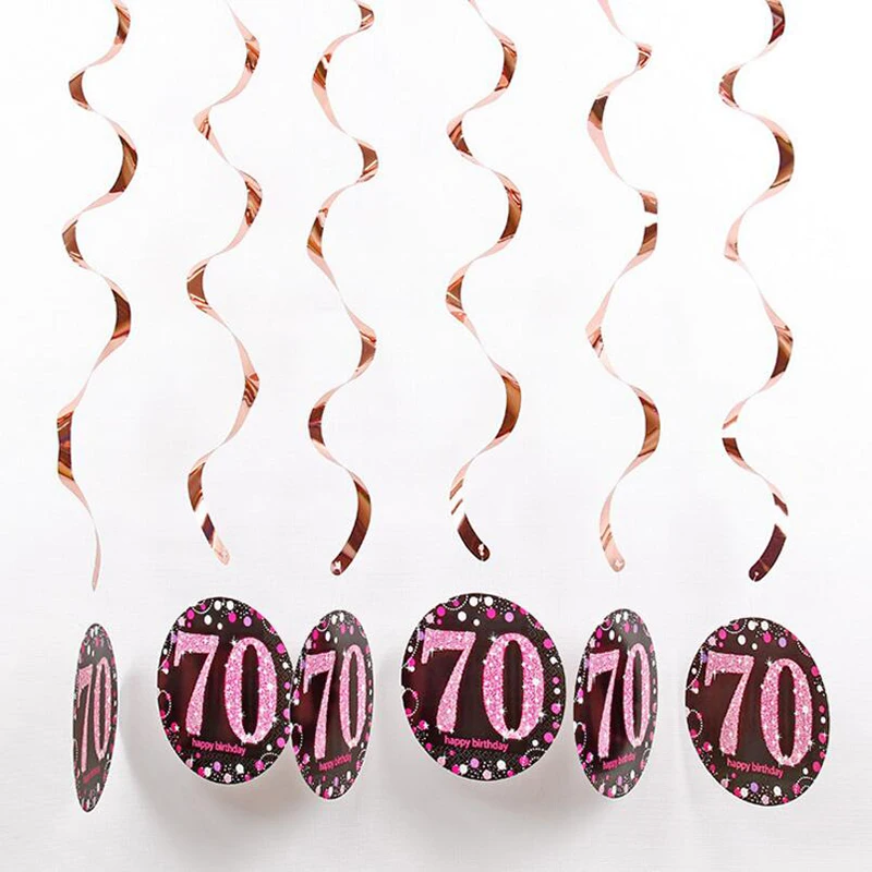 70-pink 6 шт./компл. ПВХ спираль с днем рождения вихревой 18 21 30 40 50 60 70 лет висит День рождения украшения Цветной лента - Цвет: 70-pink