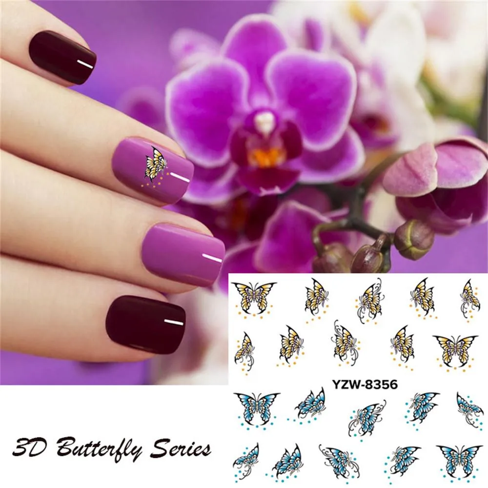 24 шт. DIY наклейки на ногти бабочки художественный узор 3D ручной работы креативная девушка Маникюр Наклейка цветы Бабочка Смешанные узоры