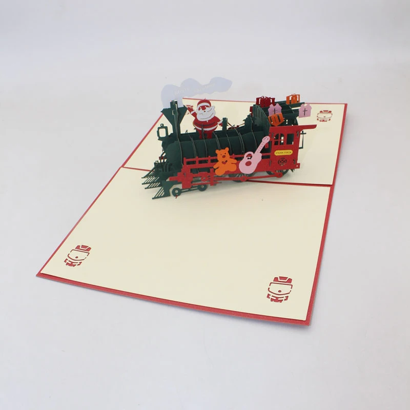  3D Handmade Cartoon Santa Present Train Locomotive Paper Invitation Greeting Cards PostCard Merry C - 4000336894674