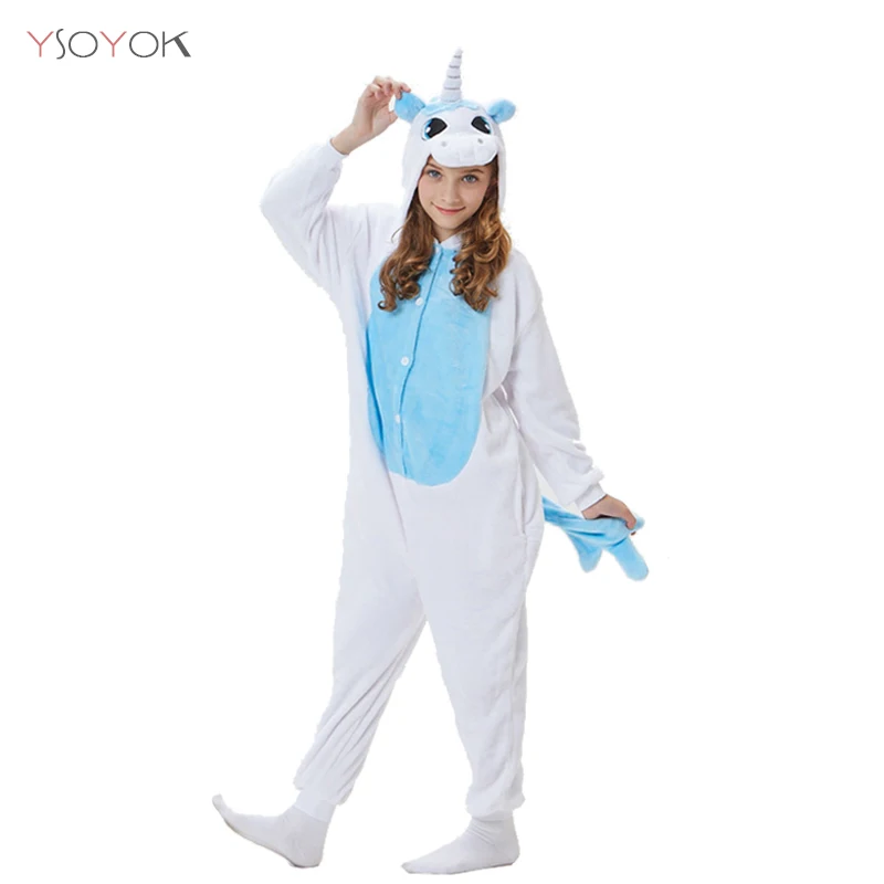 Blue Unicorn Kuguurumi/зимняя детская пижама с единорогом; Пижама-комбинезон с пандой для мальчиков и девочек; одежда для сна с животными; Фланелевая пижама; детская пижама - Цвет: Blue Unicorn
