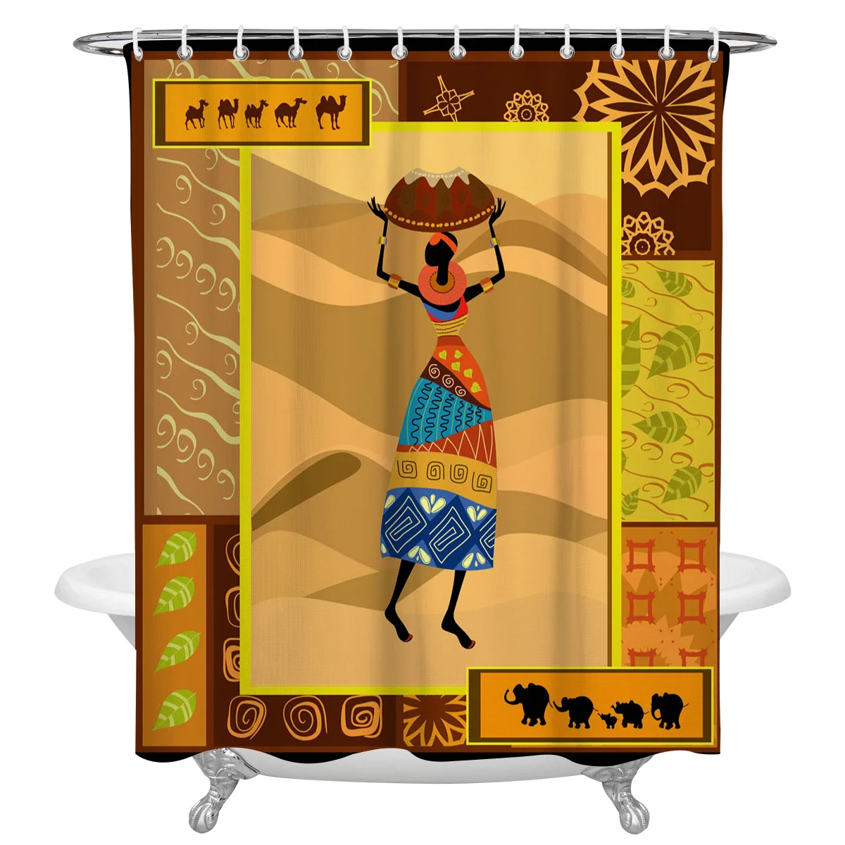Штора для ванной в африканском стиле верблюд слон цветы водонепроницаемая