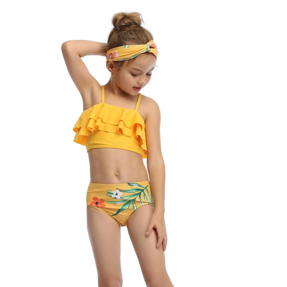 2020 New Children Lotus Leaf Bikini Suit Two Pieces Floral Summer Set Swimsuit Swimwear For Girls Kid Printing Swim Bathing Suit