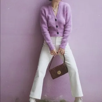 

Women Knitted Sweater V Neck Single Breasted Knitted Cardigan Jacket Autumn Winter Solid Long Sleeve Knitwear Tops