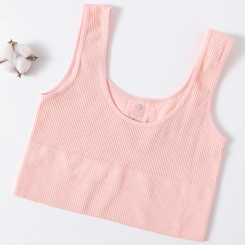 Women's Ribbed Crop Tank Top - Seamless Wireless Bra and Lingerie Fitness Camisole