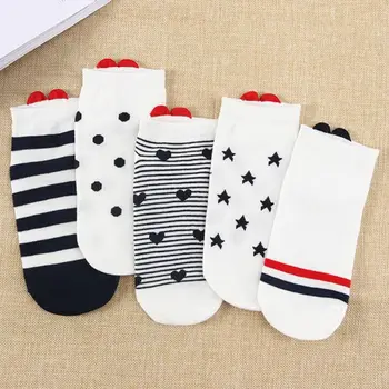 

Women Girl Harajuku Japanese Low Cut Invisible Boat Socks Cute Red 3D Love Heart Patch Stripes Polka Dot Printed Cotton Hosiery