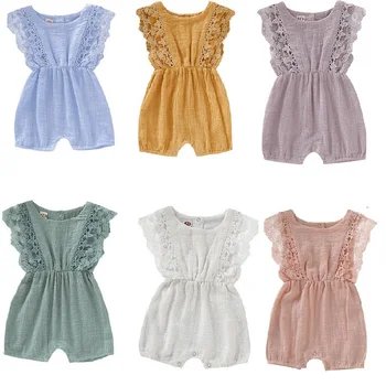 

Summer Baby Girl Rompers Newborn Baby Clothes Toddler Sleeveless Solid Lace Design Romper Jumpsuit with Headband