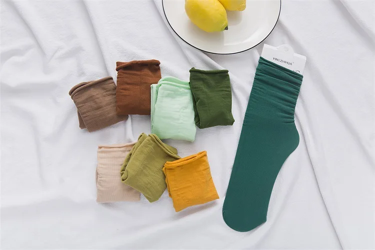 Spring And Summer Thin Velvet Bunching Socks Women's Korean-style Thin Strips College Style WOMEN'S Socks Candy Color Stock