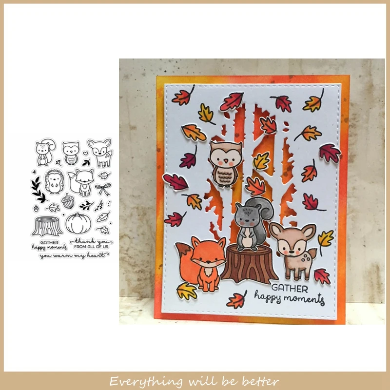 

Mix Cute Aimals Owl Fox Deer Hedgehog Squirrel Pumpkin Autumn Nuts Words Clear Silicone Stamps For Scrapbook Craft Paper Cards