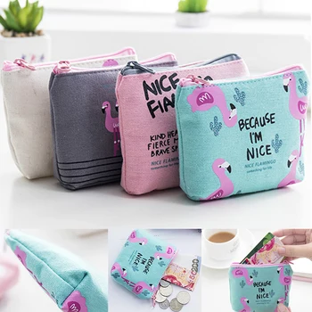 

1PCS 12*10cm Cartoon Flamingos Coin Purse For Women Gift Canvas Card Holder Cash Zipper Wallet Bag