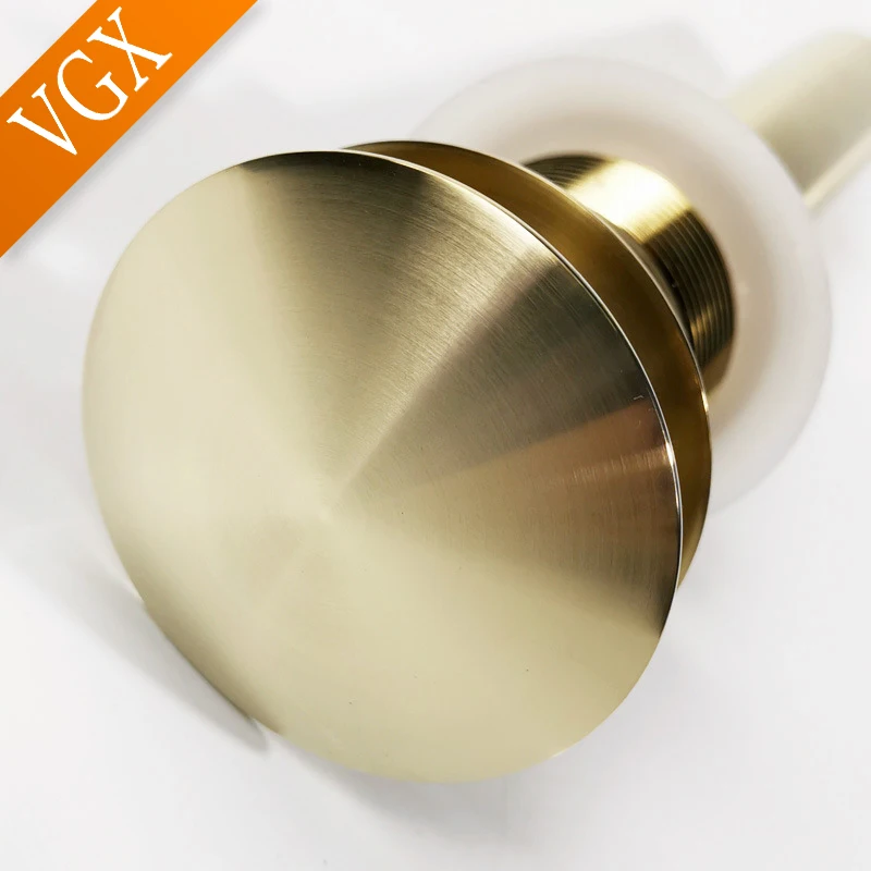 VGX Bathroom Basin Sink Pop Up Button Round Drain Waste Stopper Strainer Hotel Drainer Accessories Brass Brushed Golden D0002