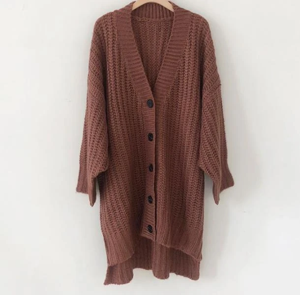 reddish brown V шеи Стойкий цвет для женщин свитер Кардиганы мода длинный рукав Повседневная осенне-зимняя Толстая Женская куртка - Цвет: reddish brown