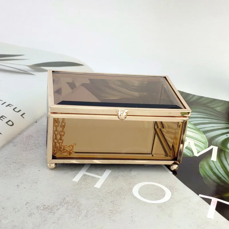 Шкатулка для ювелирных украшений стеклянная прямоугольная открытая крышка в