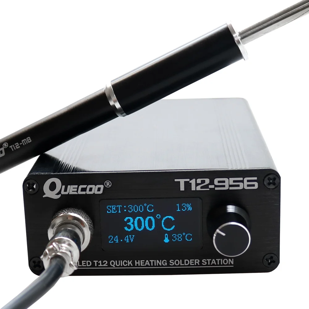 Billig T12 956 Löten Digital Station Elektronische lötkolben OLED 1,3 inch mit Schwarz M8 Metall griff und T12 löten eisen tipps