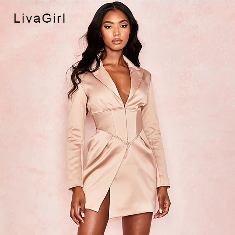 

Solid v-neck hidden-breasted blazer and jacket Elegant slim camel outwear