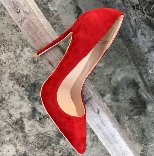 Красные замшевые вечерние туфли на тонком каблуке женские весенние
