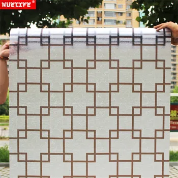 

Retro Plaid Brown White Window Flower Bathroom Frosted Glass Foil Balcony Sliding Door Insulation Sunscreen Home Window Sticker