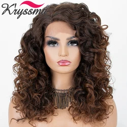 Kryssma Synthetic Lace Front Wigs For Black Women Brown Cosplay Wigs Synthetic L Part Ombre Wig Natural Hairline Wigs