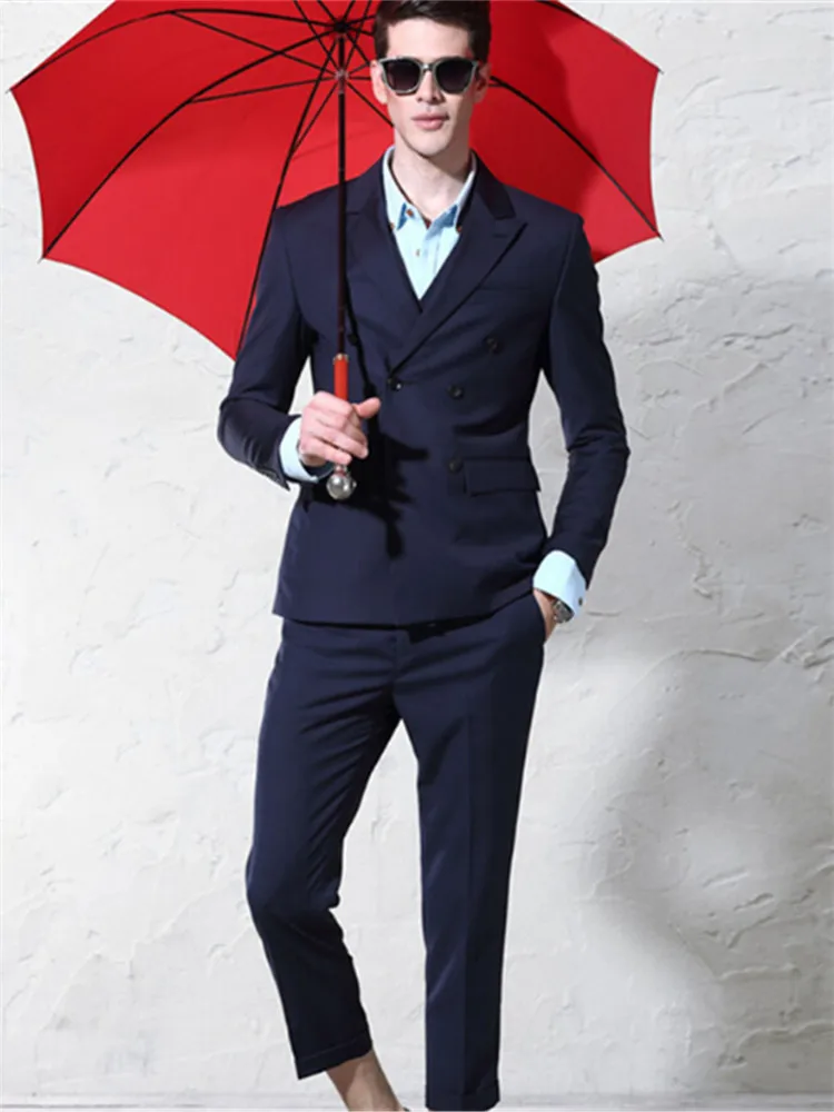 Мужской костюм Smolking Noivo Terno Slim Fit Easculino, вечерние костюмы для мужчин, темно-синий пиджак+ брюки, костюм для мужчин, Лучший Человек
