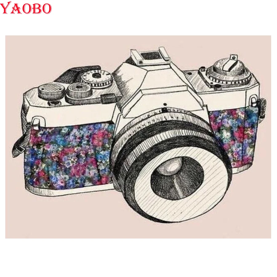 Полный Круглый 5D DIY Алмазная картина ретро камера вышивка натюрморт горный