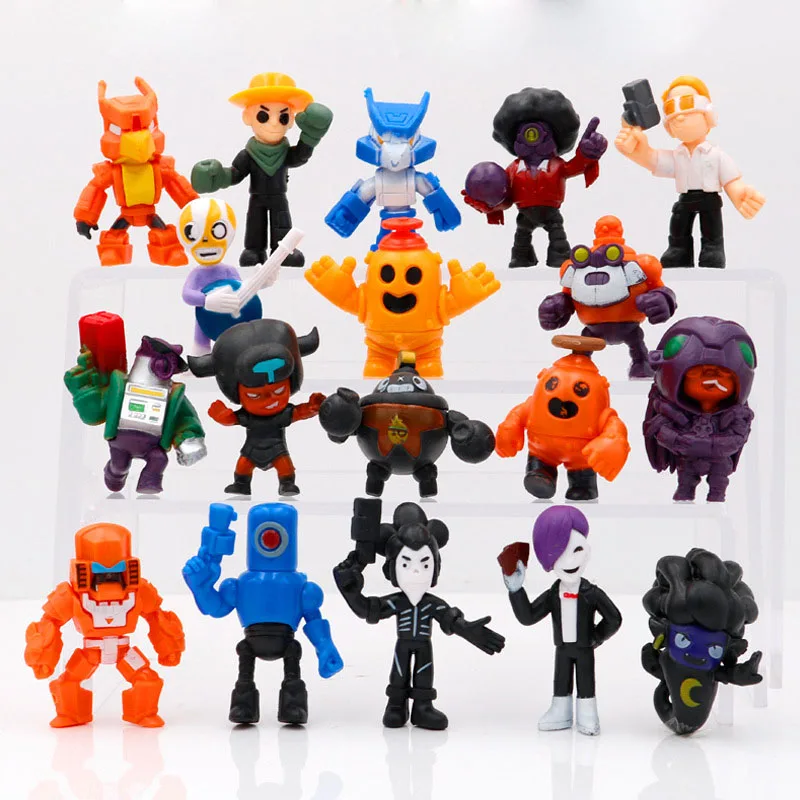 

18pcs/lot Brawl Game Cartoon Dolls Star hero Action Figure model Spike Shelly Leon PRIMO MORTIS Gift Toys For Kids