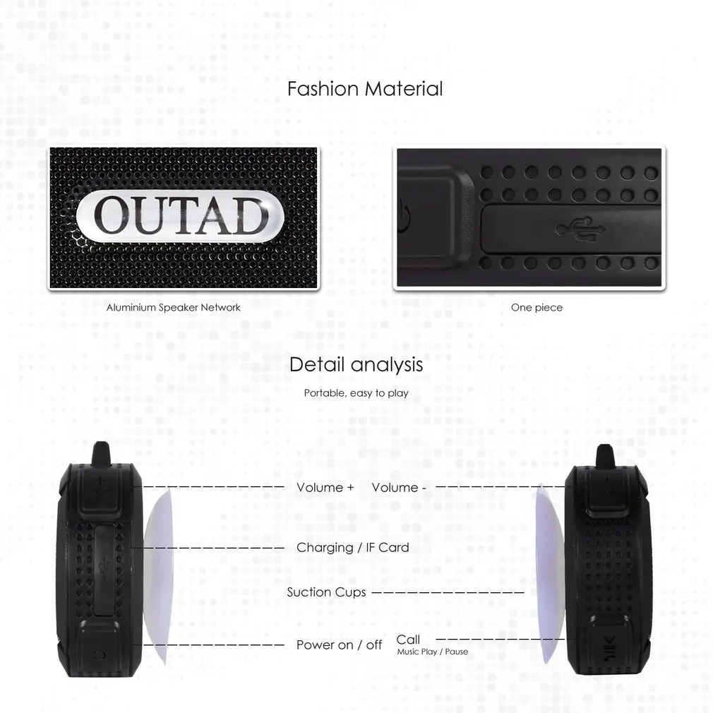 OUTAD C6 Bluetooth динамик пластиковый портативный беспроводной динамик с звонками громкой связи и присоской водонепроницаемый душевой динамик