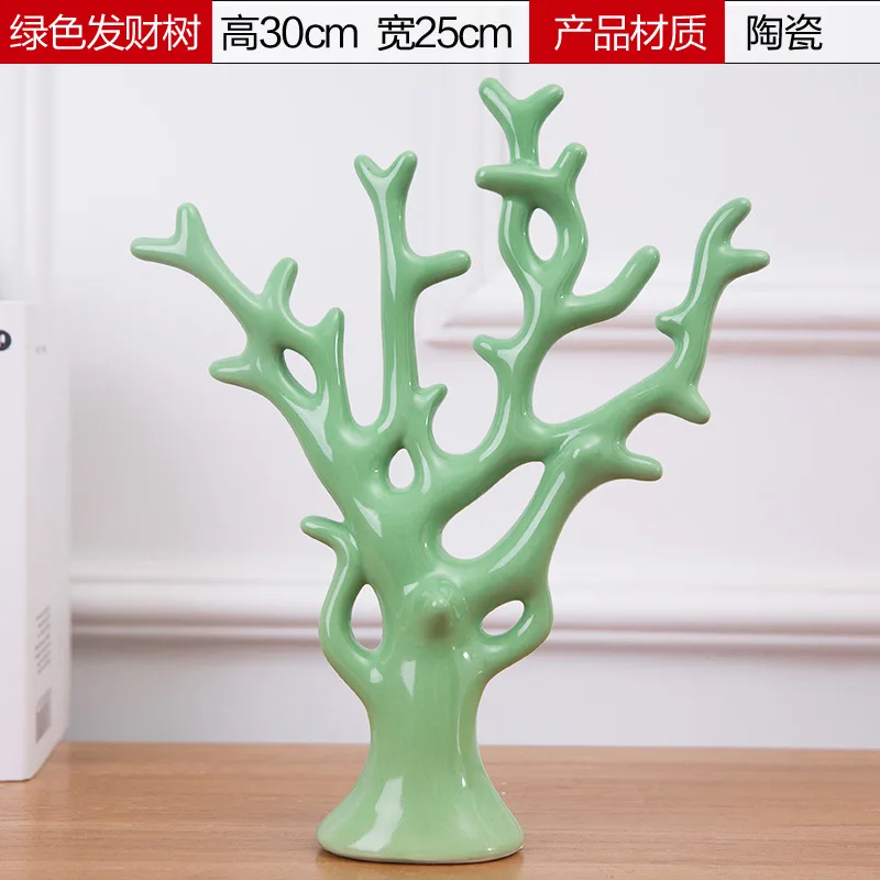 Фарфоровое Коралловое дерево форма украшения домашний декор сделанные вручную Керамические дерево счастья шкаф фигурные статуэтки 5 цветов по желанию - Цвет: Светло-зеленый