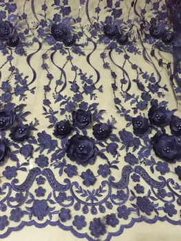 

High grade african tulle net lace fabric with beads 3d flowers design french party /wedding dress lace CD18211