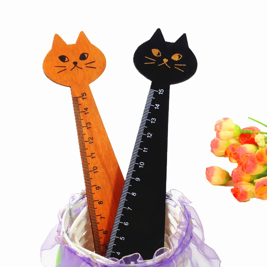 

1pcs/lot Kawaii Lucky Cat Wooden Ruler Straight Ruler School Supplies Animal Ruler Measuring Straight Ruler 15cm
