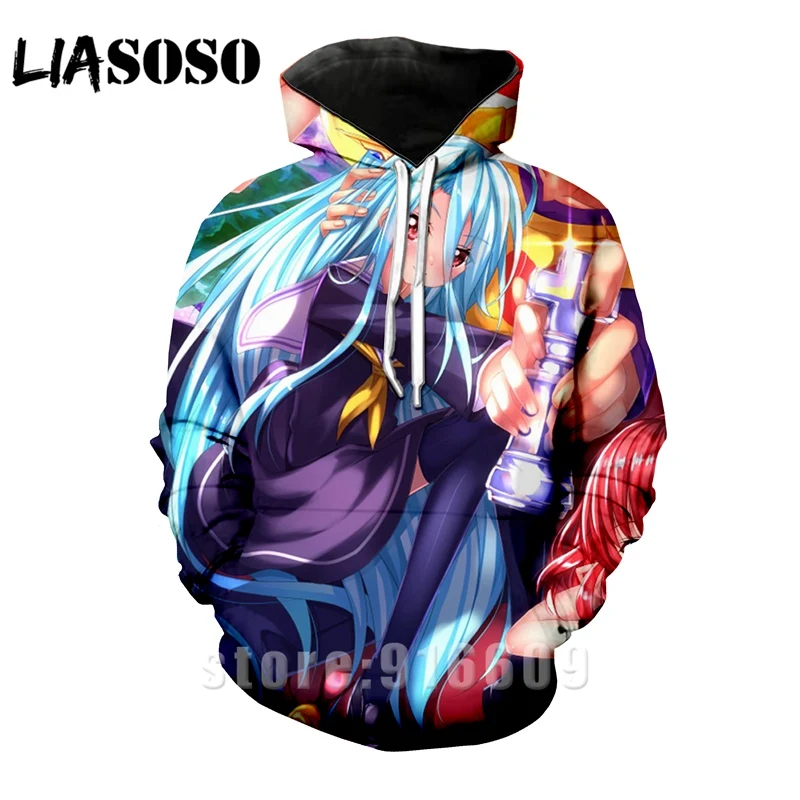 LIASOSO, аниме, 3d принт, хип-хоп, для мужчин, для покера, для женщин, без игры, без жизни, модные, Harajuku, футболки, Забавные Рубашки, homme, толстовка, пуловер