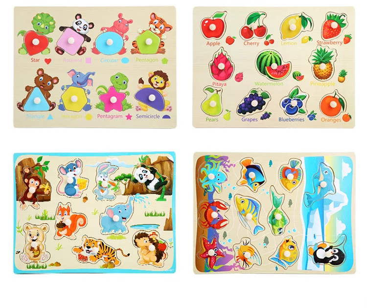 Dropshipping Baby Toys Hand Gripper Puzzles Wooden Toys For Kids Animal/Digital/Ocean Puzzle Educational Preschool Teaching Aids