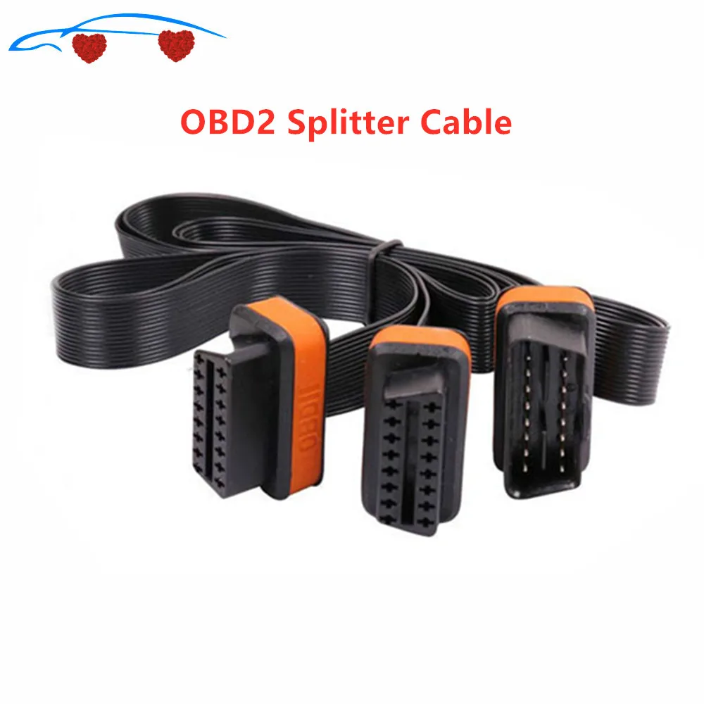 

1M Flat Ultra Thin As Noodles OBD2 Splitter Cable For ELM327 16Pin Male To Dual Female Y Splitter Elbow Extension Connector