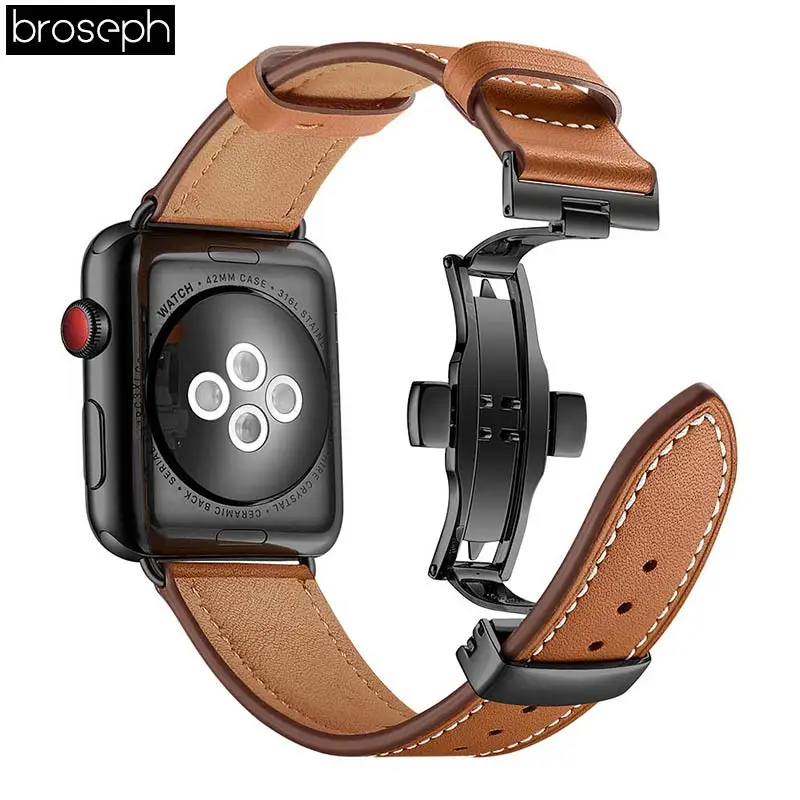 Ремешок с бабочкой для Apple Watch Series 4, 40 мм, 44 мм, ремешок из натуральной кожи, браслет для iwatch 3, 2, 1, 38 мм, 42 мм